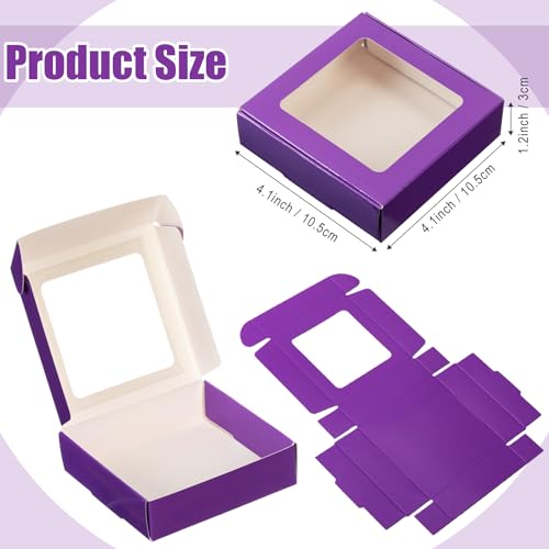 Zonon 30 Pcs Kraft Paper Boxes with Window 4.13 x 4.13 x 1.18inch (Purple) - color: Purple