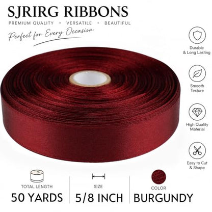 5/8 Inch Burgundy Satin Ribbon 50 Yards Single Face Polyester - color: Burgundy, size: 5/8 inch