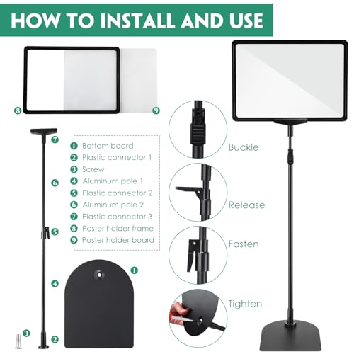 Jutom 6 Pack Adjustable Pedestal Stand Holder 8.5 x 11 Inch Heavy Duty Aluminum Sign Holder Vertical and Horizontal Sign Poster Stands Floor Standing Display for Advertisement Menu Display(Black) - color: Black