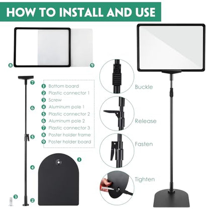 Jutom 6 Pack Adjustable Pedestal Stand Holder 8.5 x 11 Inch Heavy Duty Aluminum Sign Holder Vertical and Horizontal Sign Poster Stands Floor Standing Display for Advertisement Menu Display(Black) - color: Black