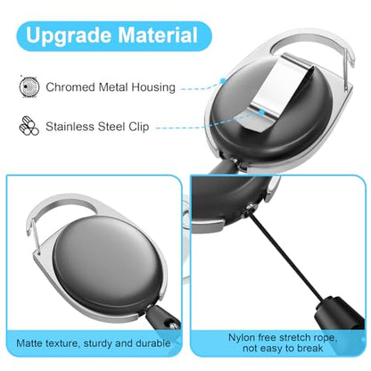 moeverEX Retractable Badge Holder with Carabiner Reel Clip and Key Ring - size: Black-10pcs