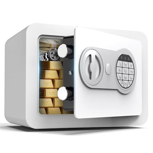 Small Safes for Home Small Safe Box Mini Safe with Coin Slot Personal Safes for Money Cash Documents Kids Safety Box with Digital Keyboard & Sensor Light Caja Fuerte Para Dinero 0.23 Cubic (white) - color: white