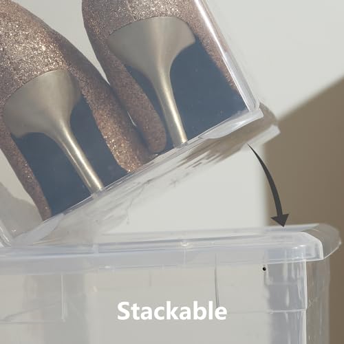 novelinks 12 Pack 6QT Plastic Storage Bins with Lids, Shoe Bins