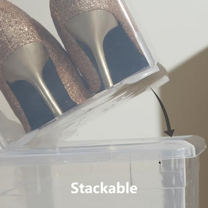novelinks 12 Pack 6QT Plastic Storage Bins with Lids, Shoe Bins