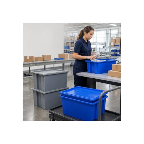 QUANTUM STORAGE SYSTEMS SNT230 Genuine Stack and Nest Tote, Heavy-Duty Polypropylene Container for Warehouse, Shipping & Storage, 23-1/2" x 19-1/2" x 13", Blue, 3-Pack - color: Blue