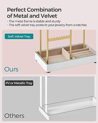 SONGMICS Jewelry Holder, Display Stand, Metal Frame, Velvet Tray - color: Pale Gold, size: 4.5"D x 7.7"W x 12.1"H