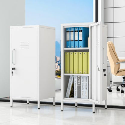 pozdeg 35.43" White Lockable Small Metal Storage Locker - color: White, size: 14.96"D x 14.88"W x 35.43"H