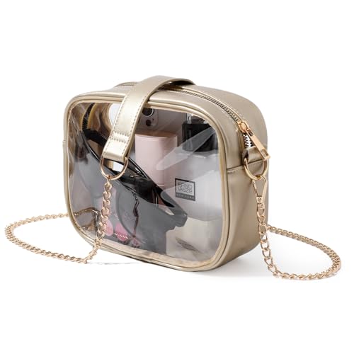TOBVZOO Clear Bag Stadium Approved, Crossbody Transparent Bag for Concerts Sports Events, Purses for Men & Women - color: Gold