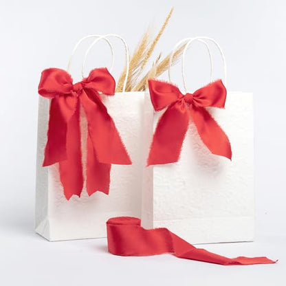Keypan Christmas Red Frayed Satin Chiffon Ribbon, 1.5 Inches, 21 Yards - color: Red