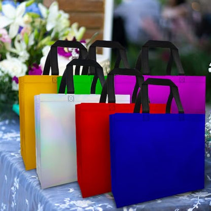 huichuan Gift Bags with Handles, Multicolor Reusable Gift Bags Bulk 12 Pack — Large 12.6" Non-Woven Tote Party Bags for Wedding Birthday Christmas, Sturdy Gift Bag Set with Premium Handles - color: Multi-Large-12pcs