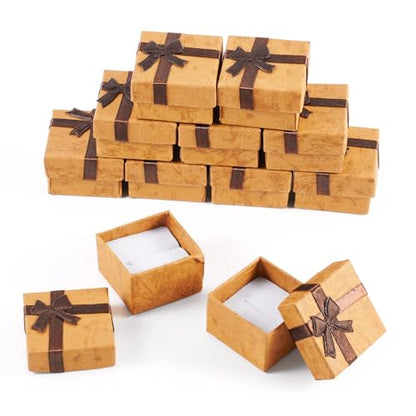 Craftdady 12 Pack Square Ring Jewelry Boxes 1.59 x 1.59x 1.02 Inch Cardboard Earring Necklace Pendant Present Jewelry Boxes with Bowknot Small Packing Boxes for Bracelet Jewelry Display (Light Brown) - color: Light Brown