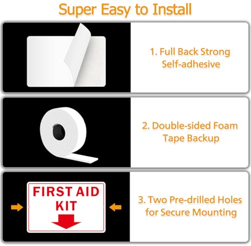 First Aid Sign, (2 Pack) Self Adhesive First Aid Kit Sign for Wall, Aluminum Metal Signs With 2 Pre-drilled Holes (9 x 6 inches, White/Red) - color: White /Red