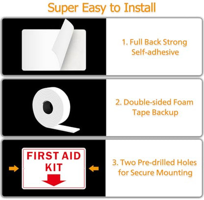 First Aid Sign, (2 Pack) Self Adhesive First Aid Kit Sign for Wall, Aluminum Metal Signs With 2 Pre-drilled Holes (9 x 6 inches, White/Red) - color: White /Red