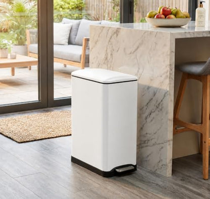 Home Zone Living 13 Gallon Kitchen Trash Can with Dual Compartments - color: Matte White