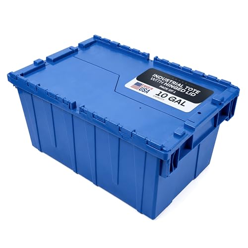 IDL Packaging 10-Gallon Industrial Plastic Tote with Hinged Lids, Pack of 1 - size: Tote 10 Gal 22x15x9"