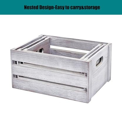 Storage Crates 3 Pcs Wooden Crates Decor Boxes,Rustic White Nested Crate
