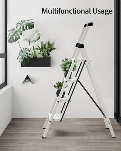 Taranta 4 Step Ladder,Lightweight Aluminum Step Stool Foldable -White - color: White, size: 4 Step