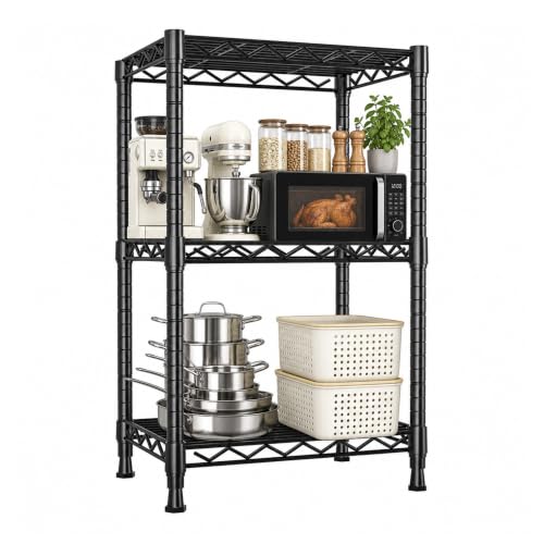 Lab Cosi 3 Tier Narrow Shelf 18.5" W Black Wire Rack, Adjustable Metal Storage Organizer for Bathroom Kitchen Entryway, Freestanding Shelf Unit - size: 18.5"W x 35"H x 12"D