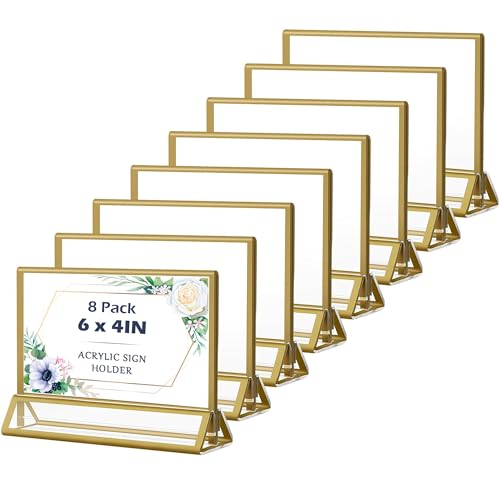 6x4 Acrylic Gold Picture Frames 8 Pack, Table Number Holders