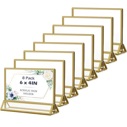 6x4 Acrylic Gold Picture Frames 8 Pack, Table Number Holders