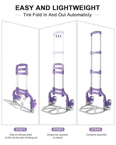 Folding Hand Truck, 200 LBS Capacity Lightweight Aluminum Trolley - color: Purple