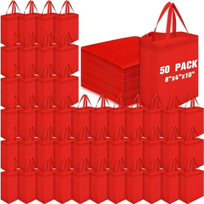 Windyun 50 Pcs Reusable Tote Bag Bulk 8 x 4 x 10 Inch, Red - color: Red