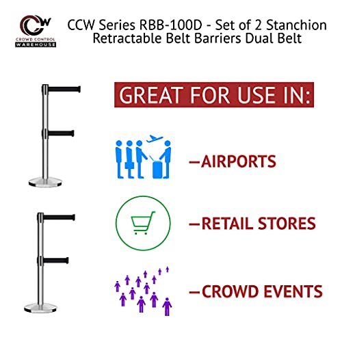 Crowd Control Warehouse RBB-100D Retractable Stanchion Barriers, Set of 2 - color: Fluorescent Yellow, size: 7.5 Foot
