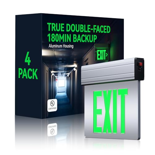 LEONLITE 4-Pack LED Edge-Lit Exit Sign Aluminum Double-Sided UL Listed - color: Green