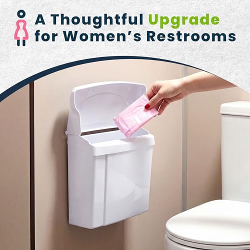 Alpine Sanitary Napkin Receptacle - Feminine Hygiene Disposal Container, Wall Mounted Trash Can with Odor Control Seal & Installation Hardware (White) - color: White