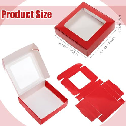 Zonon 30 Pcs Kraft Paper Boxes with Window 4.13x 4.13 x 1.18inch (Dark Red) - color: Dark Red