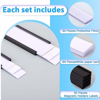 C Channel Magnetic Labels Holders 30 Pack 0.5'' x 4'' for Metal Racks - size: 0.5 x 4 Inch