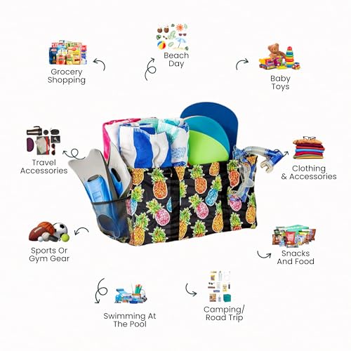 Extra Large Utility Tote Bag - Oversized Collapsible Beach Bag - Pineapple - color: Pineapple Black