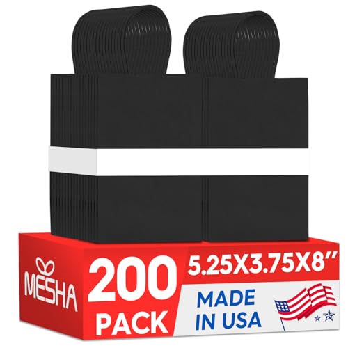MESHA Gift Bags 200Pcs 5.25x3.75x8 Small Black Paper Bags with Handles Bulk - color: Black