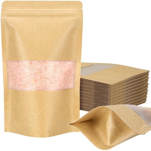 50 Pack Kraft Resealable Bags with Window for Storage (4 x 6.5 Inches) - size: 4 x 6.5 Inches