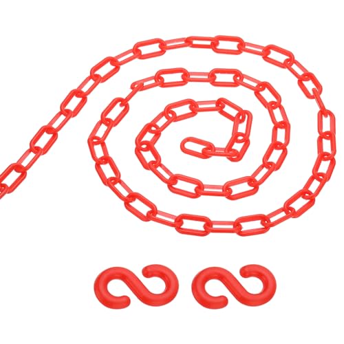 PATIKIL 13Ft Plastic Chain Barrier, Safety Link Chain with 2 S-Hooks for Crowd Control at Driveway Elevator Parking Lot, Red - color: Red