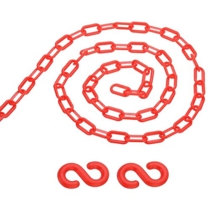 PATIKIL 13Ft Plastic Chain Barrier, Safety Link Chain with 2 S-Hooks for Crowd Control at Driveway Elevator Parking Lot, Red - color: Red