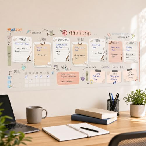 Dry Erase Weekly Calendar, 39.4x16" Weekly Dry Erase Board for Wall - style: Weekly Freehand - Multi-color