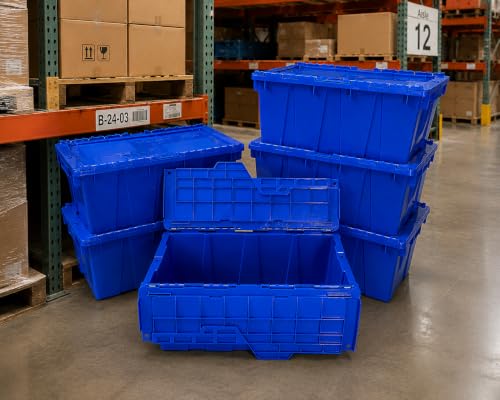 Storage Bin With Lids, 6 Pack, Blue, Stackable - size: 6 PACK