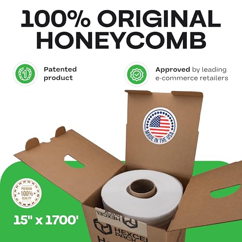 IDL Packaging White HexaFil Honeycomb Packing Kraft Paper 15" x 20400" (1700 ft) in Self-Dispensed Box - Patented Cushioning Meterial for Void Filling, Moving, Shipping - Alternative to Bubble Plastic - size: White, 15" x 1700 feet