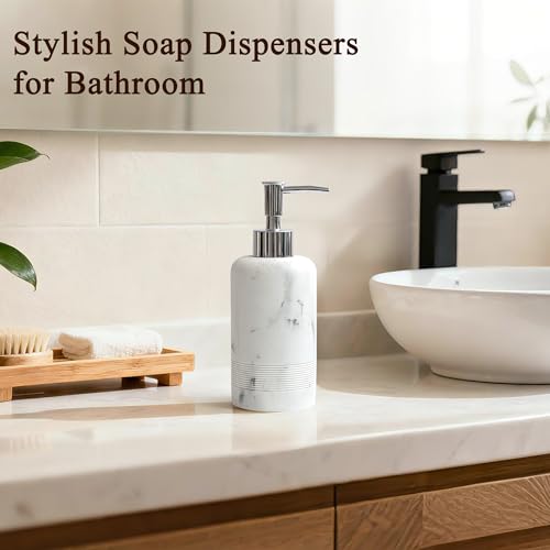 YMXYJM 2pcs/Set Hand Soap Dispenser Sets - 10.8oz Refillable Resin Liquid Soap Dispensers with Rust-Proof Pump for Bathroom Countertop or Kitchen, Marble White - color: Marble White