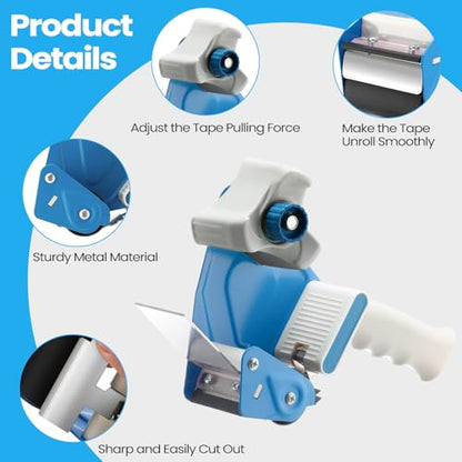 Dunzoom 2 Pack Packing Tape Dispenser Gun, 12 Rolls 2 Inch, Blue and White - color: Blue and White