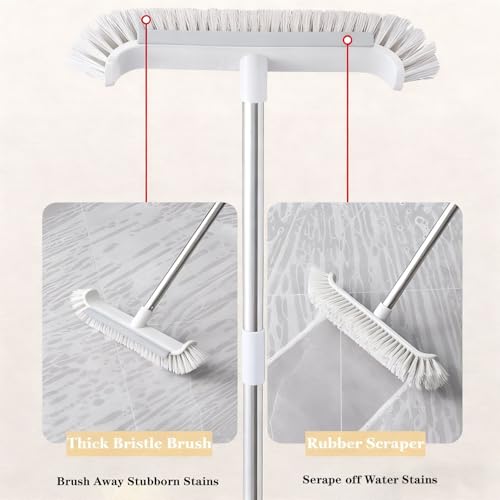 Extra Wide Pool & Deck Brush with Reinforced Aluminum Back, Heavy Duty Scrub Brush for Spa Patio Tile & Shallow Pool, 41" Handle Included, Curved Edges & Rubber Scraper, Screw-On Pole Connection - color: Gray