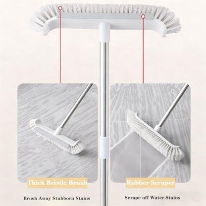 Extra Wide Pool & Deck Brush with Reinforced Aluminum Back, Heavy Duty Scrub Brush for Spa Patio Tile & Shallow Pool, 41" Handle Included, Curved Edges & Rubber Scraper, Screw-On Pole Connection - color: Gray