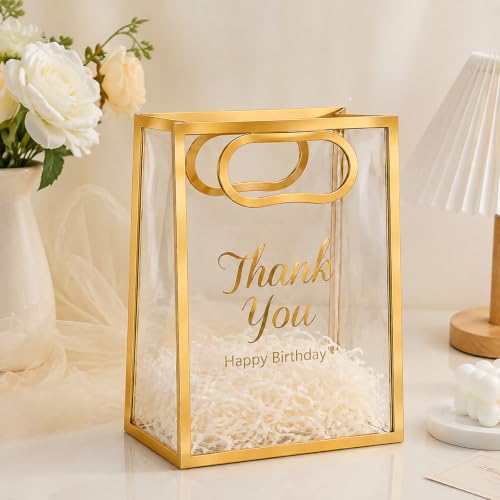 SHIPKEY 10 PCS Clear Gift Bags with Handles, Small Gold PVC Party Bag - color: Brown - Small