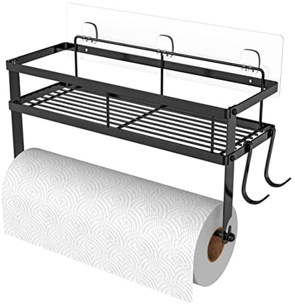 ESOW Paper Towel Holder Wall Mount with Shelf, Adhesive, Matte Black Metal - color: Matte Black Finish