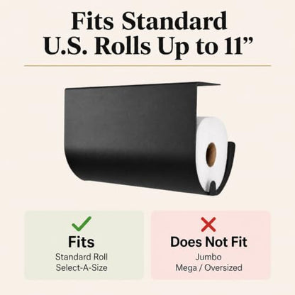 Aureo Covered Paper Towel Holder Under Cabinet, No Drill, Hooks Over Shelf - color: Black