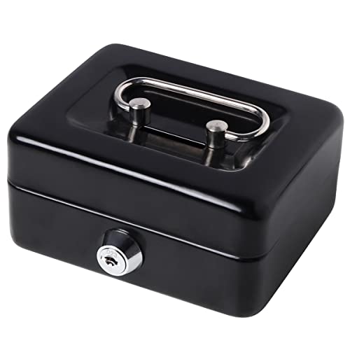 Decaller Mini Cash Box with Lock and Slot, Metal Coin Bank Piggy Bank for Adults & Kids, 4.9" x 3.7" x 2.3", Black - color: Black, size: X Small (4.9 Inch)