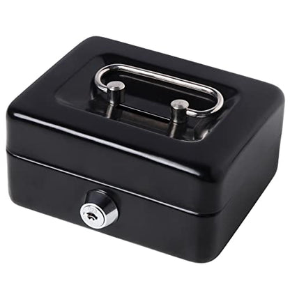 Decaller Mini Cash Box with Lock and Slot, Metal Coin Bank Piggy Bank for Adults & Kids, 4.9" x 3.7" x 2.3", Black - color: Black, size: X Small (4.9 Inch)