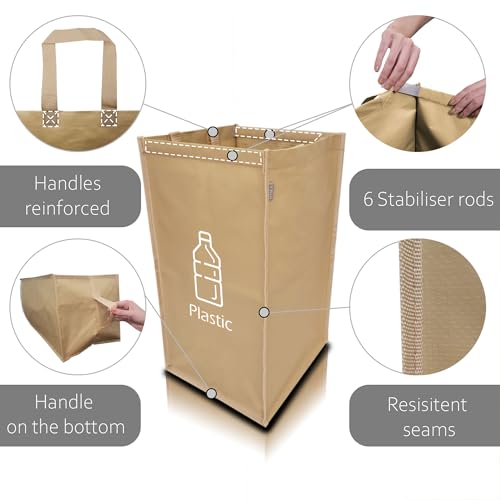 NYIKA - Recycling Organizer - Reusable Recycling Bags - Recycling Sorter - Trash Sorting Bins - 3 Compartment Recycle - Pack of 3 Bags Without Lid
