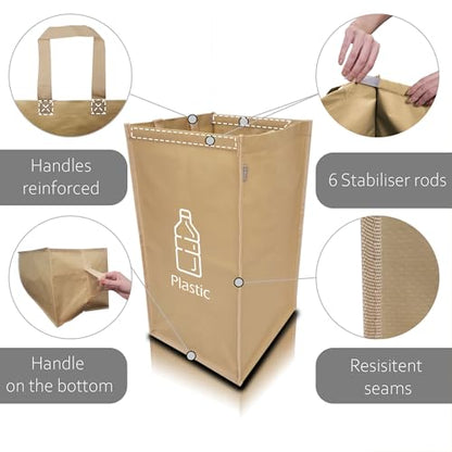 NYIKA - Recycling Organizer - Reusable Recycling Bags - Recycling Sorter - Trash Sorting Bins - 3 Compartment Recycle - Pack of 3 Bags Without Lid